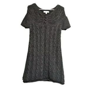 Decree Shirt Dress Women Large Chunky Knit Mini Short Sleeve Boatneck Gray L